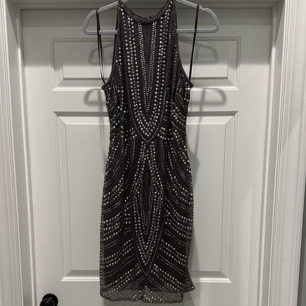 Chic Black Beaded Mini Dress